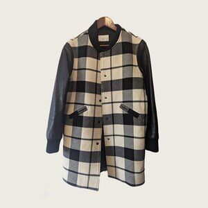 SANDRO - Check leather sleeve coat - Sz 40